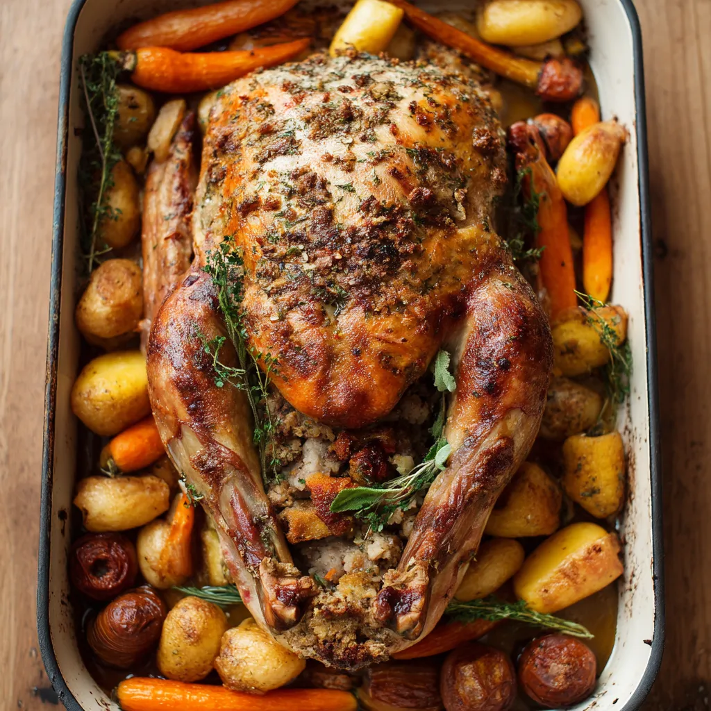 Un plat de poulet et de légumes, y compris des carottes et des pommes de terre, est présenté sur une table.