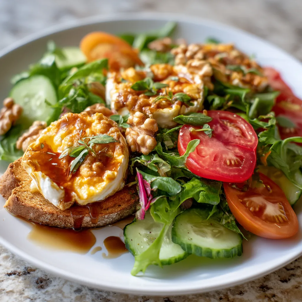Une salade composée de tomates, de cucumbers, de concombre, de poivrons, de noix et de fromage.