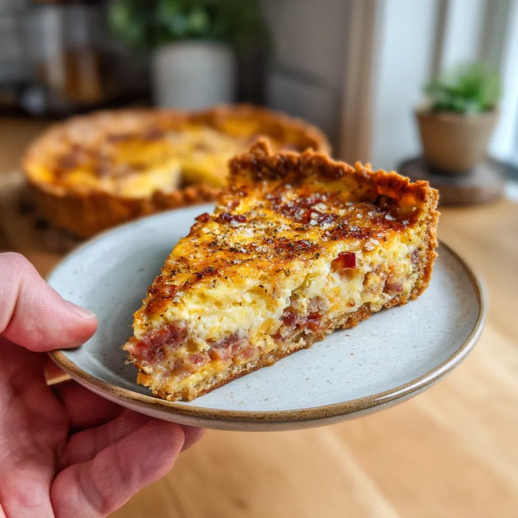 Une personne tient une pizza dans sa main.