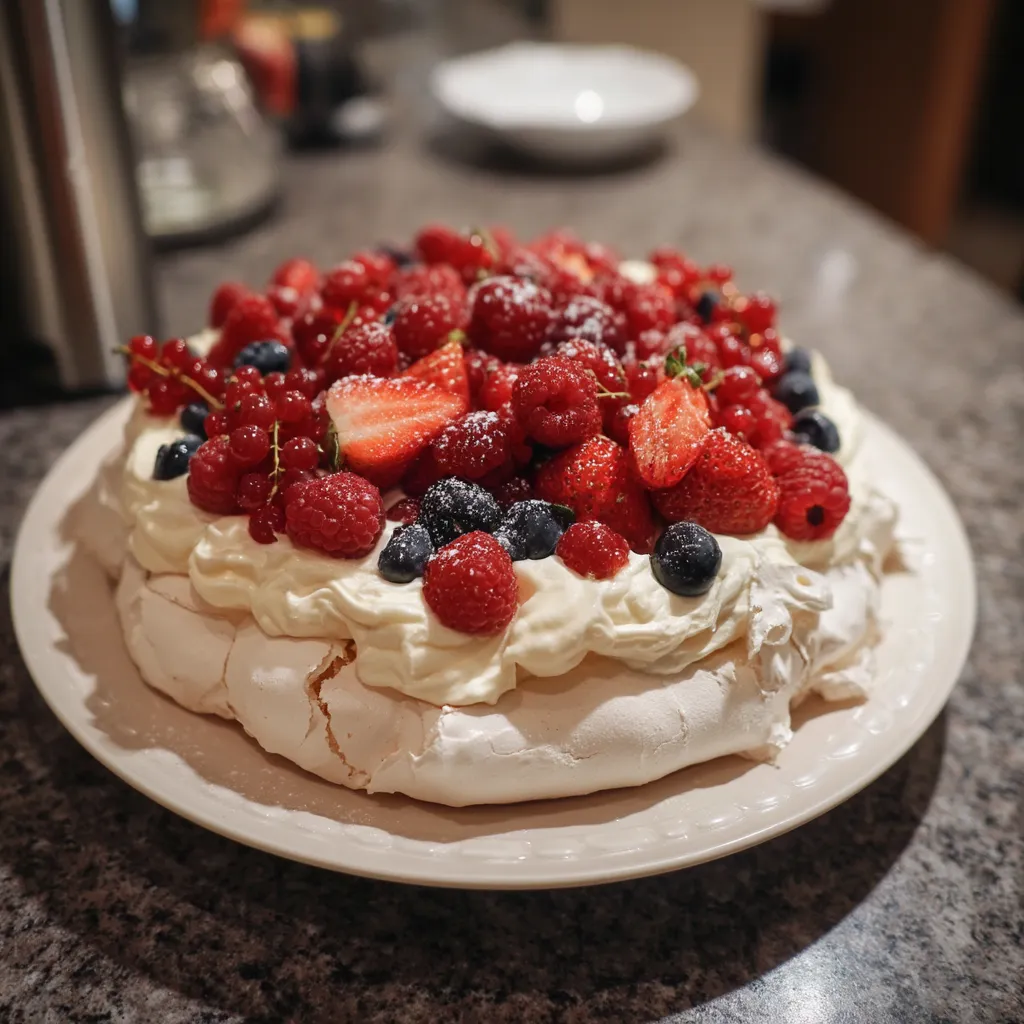 Une tarte aux fraises et aux baies sur un plateau.