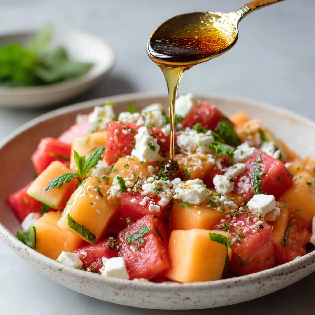 Une assiette de fruits avec du yaourt et du miel.