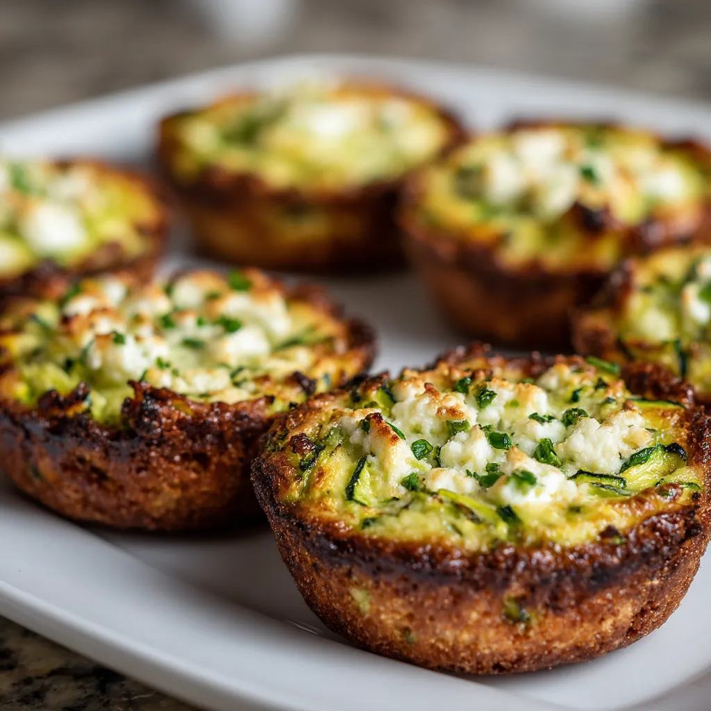 Plateau de mini quiches avec des légumes verts.