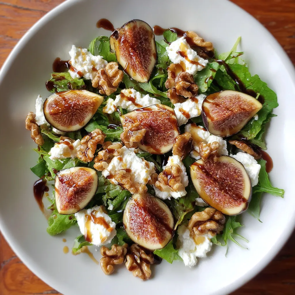 Une salade composée de figues, de noix et de fromage.
