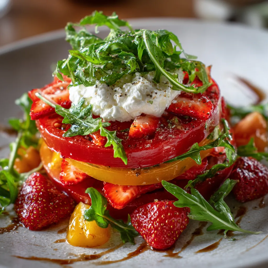 Une salade de tomates et de laitue, avec des tomates coupées en tranches et des herbes vertes sur les tomates.