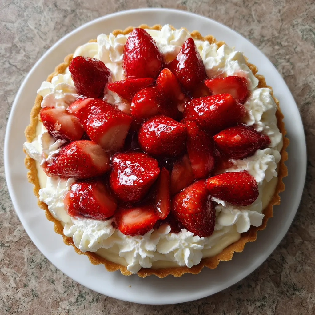 Une tarte aux fraises sur un plateau.