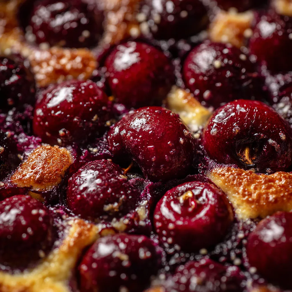 Une tarte aux cerises avec des cerises rouges et des crustacés.