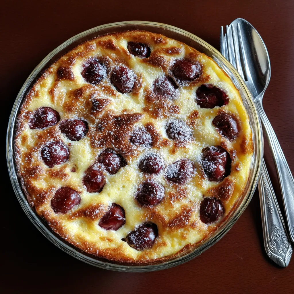 Une tarte aux cerises garnie de sucre et de crème.