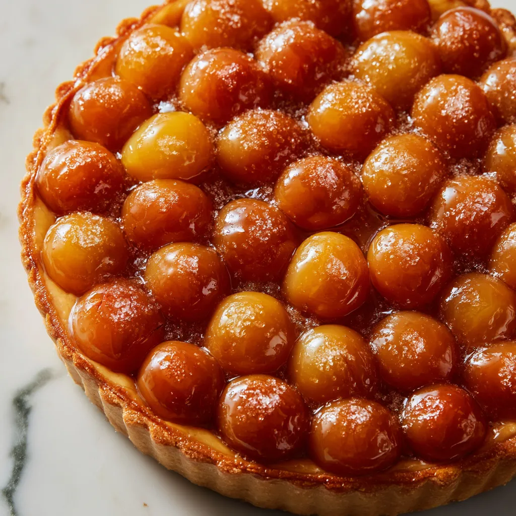 Une tarte aux pommes est servie sur un plateau.