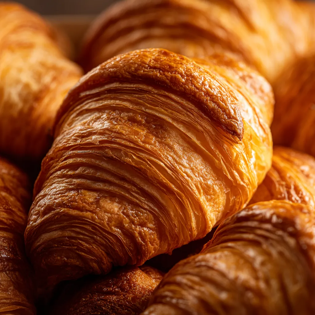 Une pile de gourmet croissants.