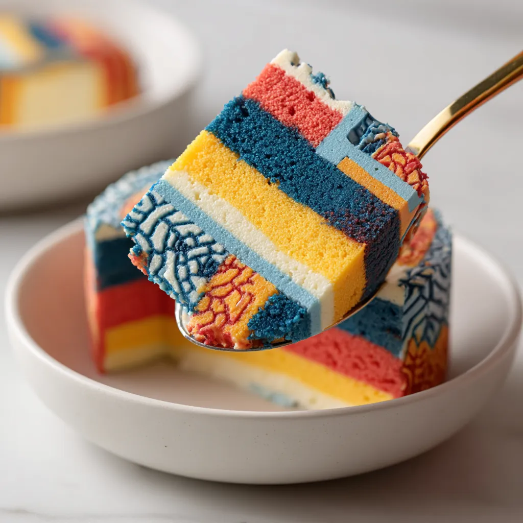 Une baguette de glace colorée avec des couleurs vives telles que le jaune, le bleu, le rose, le vert et le noir.