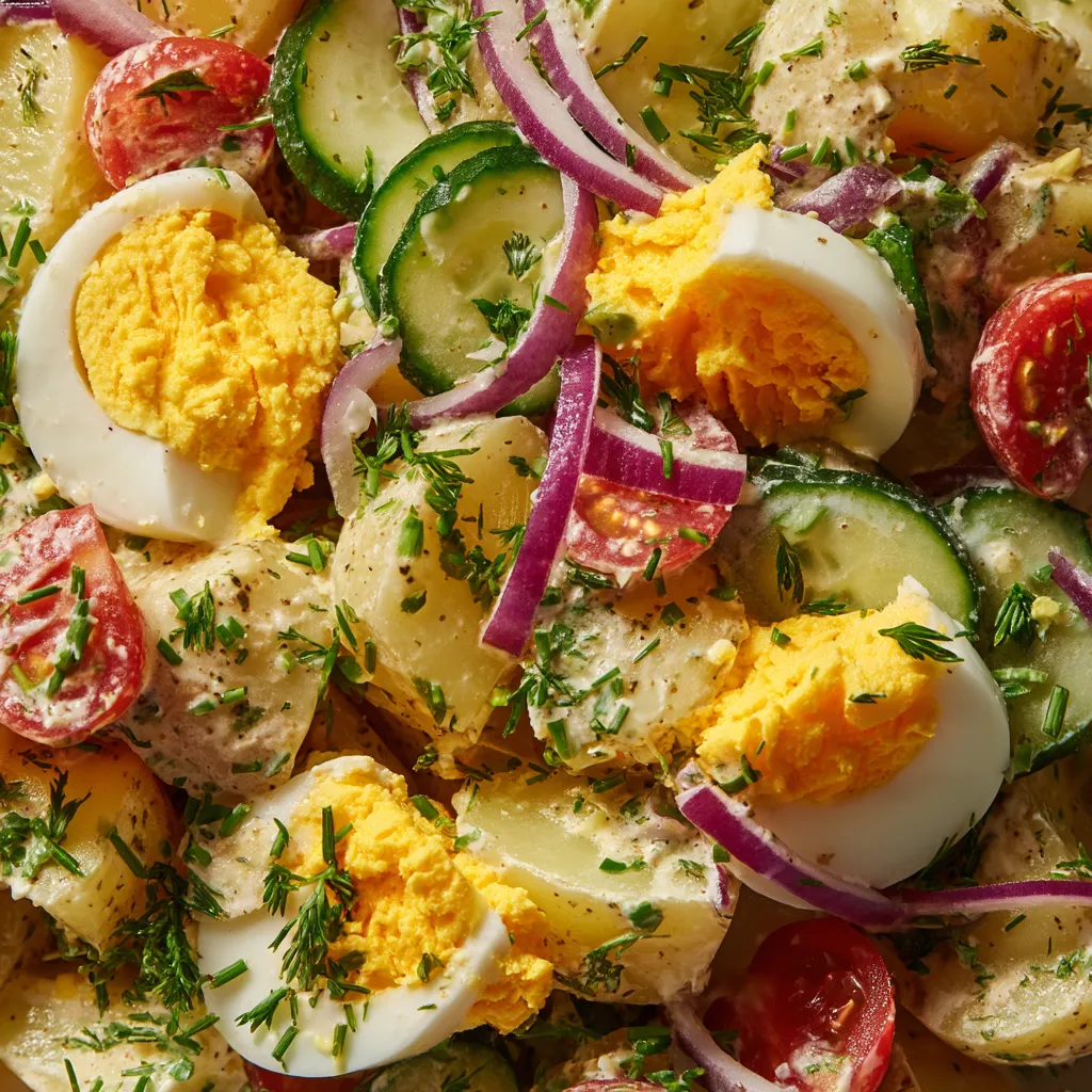 Une salade mimosa composée de légumes et de poulet.