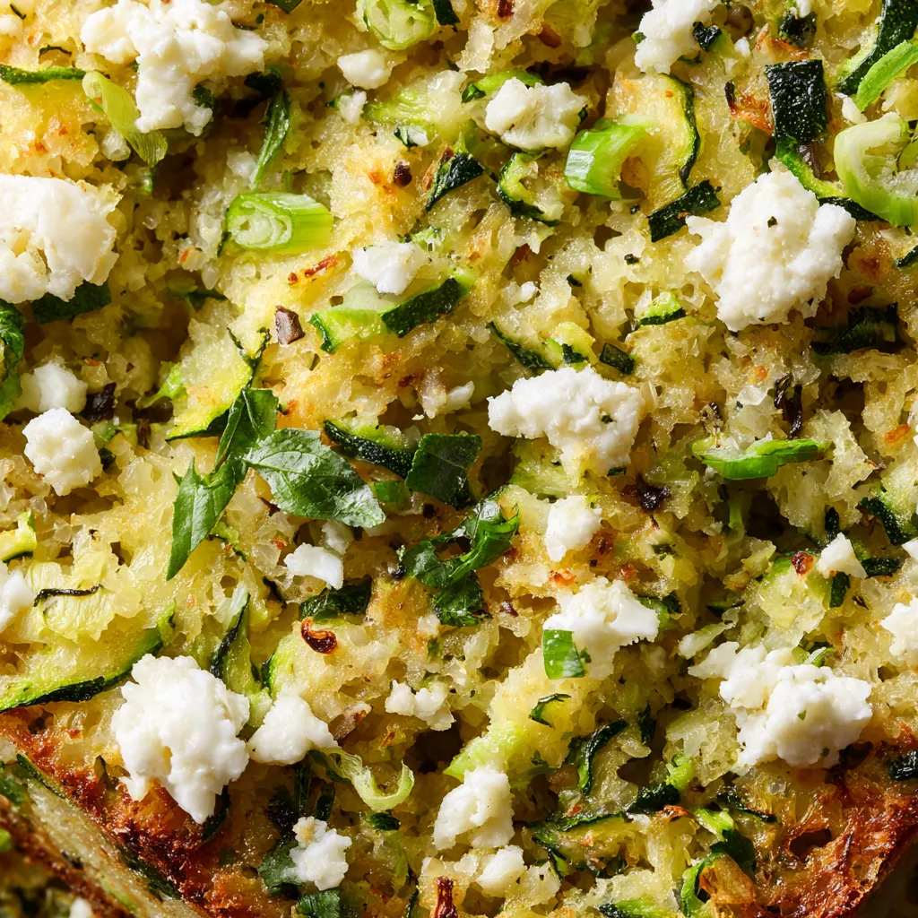 Une tarte salée avec des courgettes, du fromage de chèvre et de la menthe.