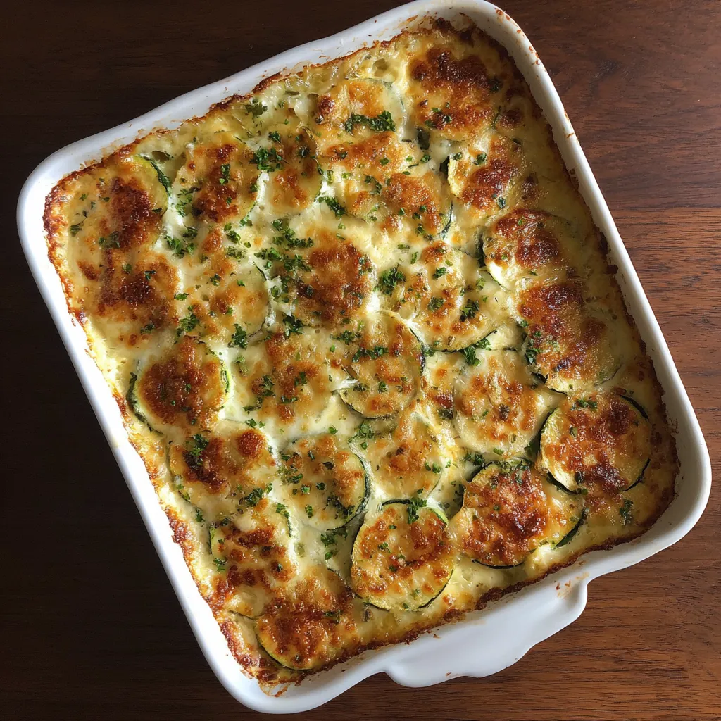 Une casserole de zucchini et de fromage.