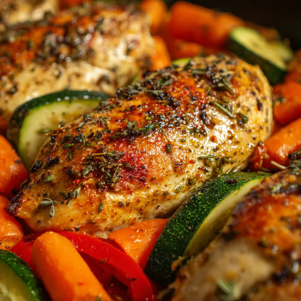 Des chicken breasts baignés dans une marinade et cuits au four.