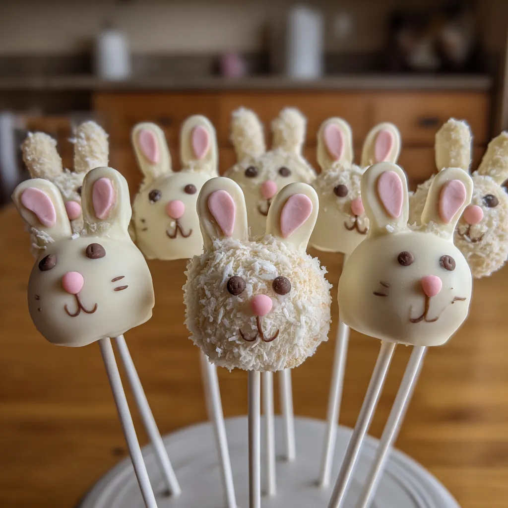 Six chocolats en forme de lapins, avec des pâtes douces sur les tops, sur des bâtons de sucre.