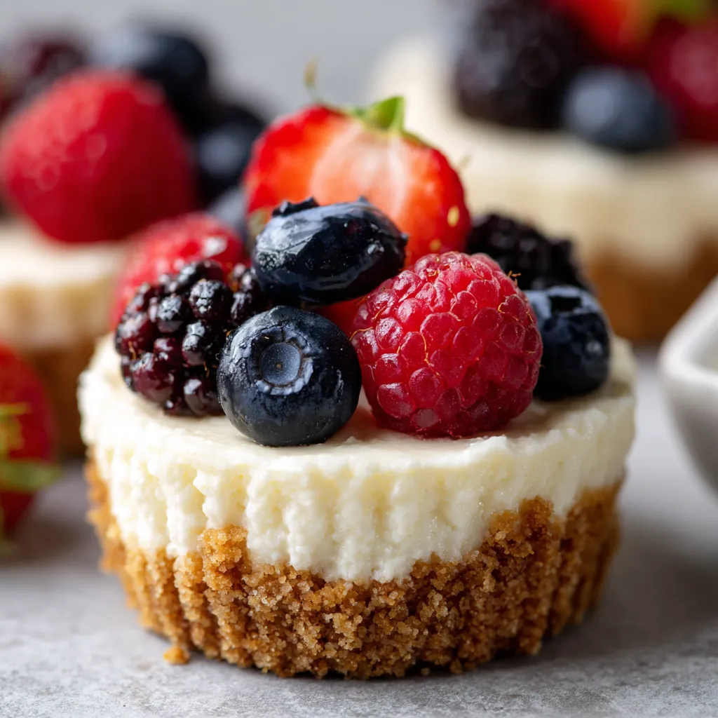 Des mini-cheesecakes avec des fruits frais.