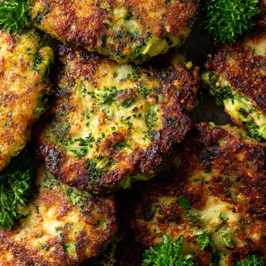 Une pile de crispy broccoli fritters.