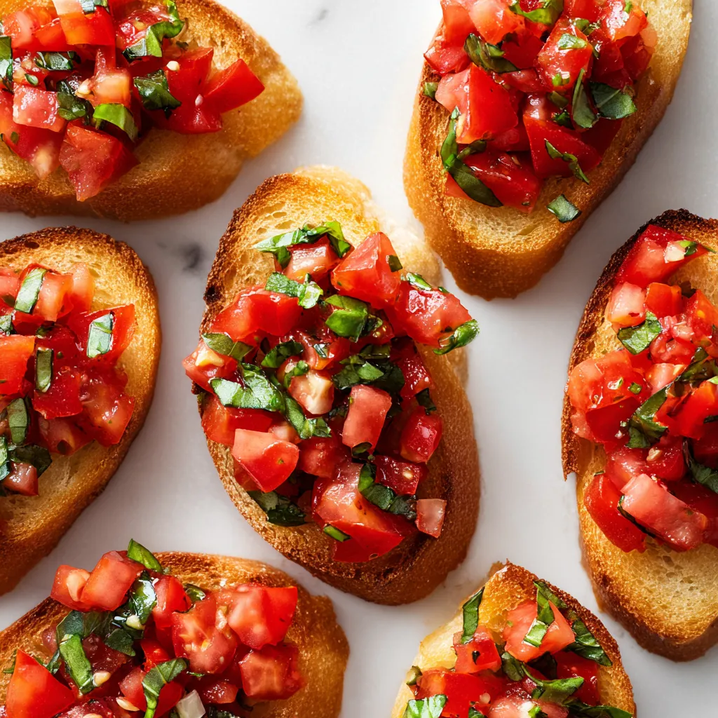 Une table couverte de mini pizzas avec des tomates et des herbes.