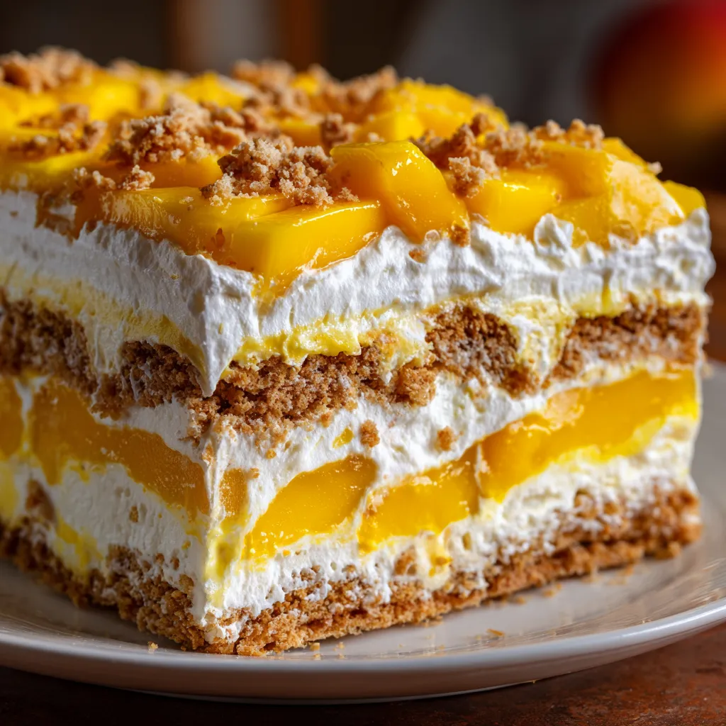 Une tarte aux mangos sur une plaque de verre.
