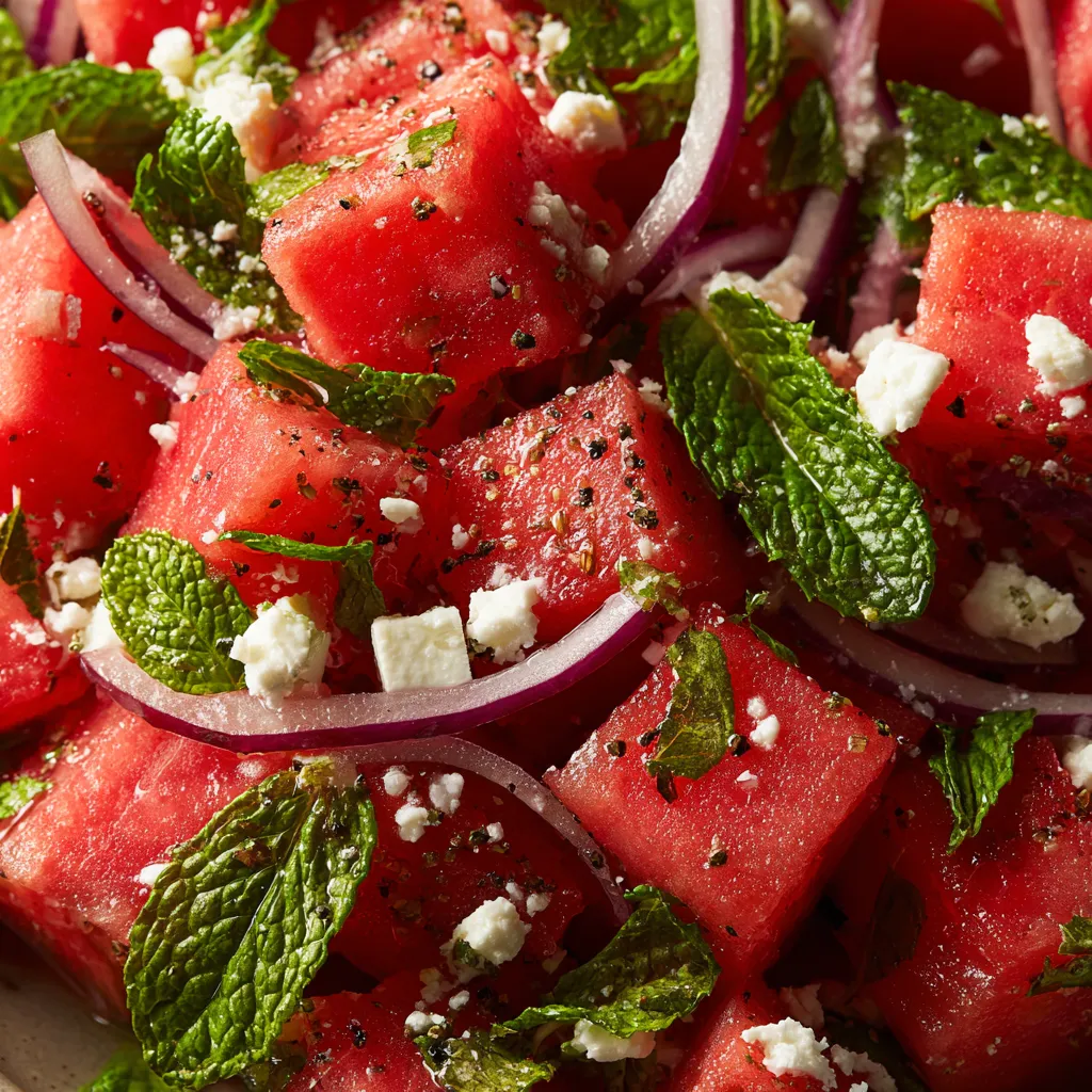 Une salade de melon, de feta et de menthe.
