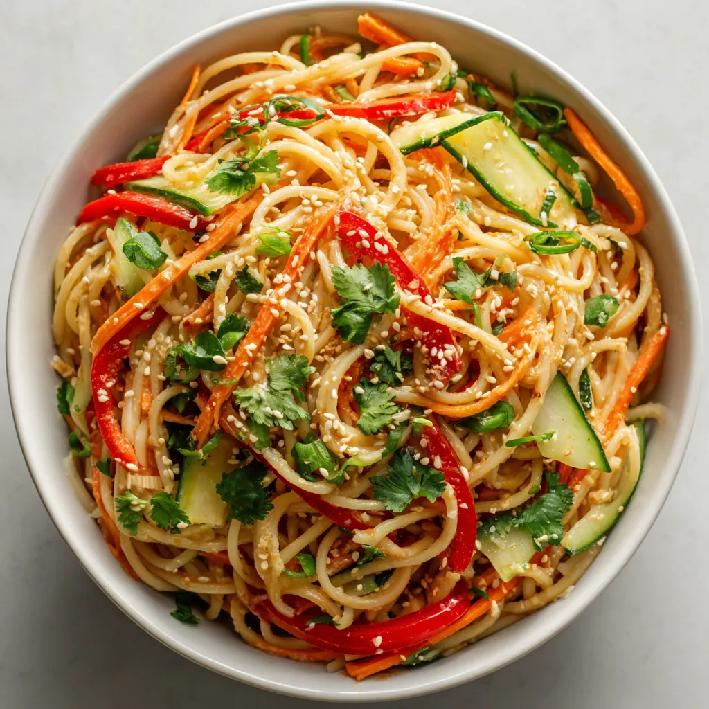 Une assiette de noodles avec des légumes et des carottes.