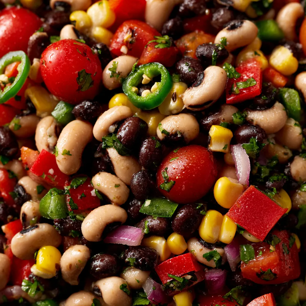 Une pile de légumes colorés, y compris des tomates, des poivrons, des haricots, des cornichons et des concombres, tous mélangés ensemble.