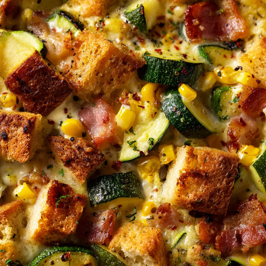 Une image de galette de zucchini, de maïs et de bacon.