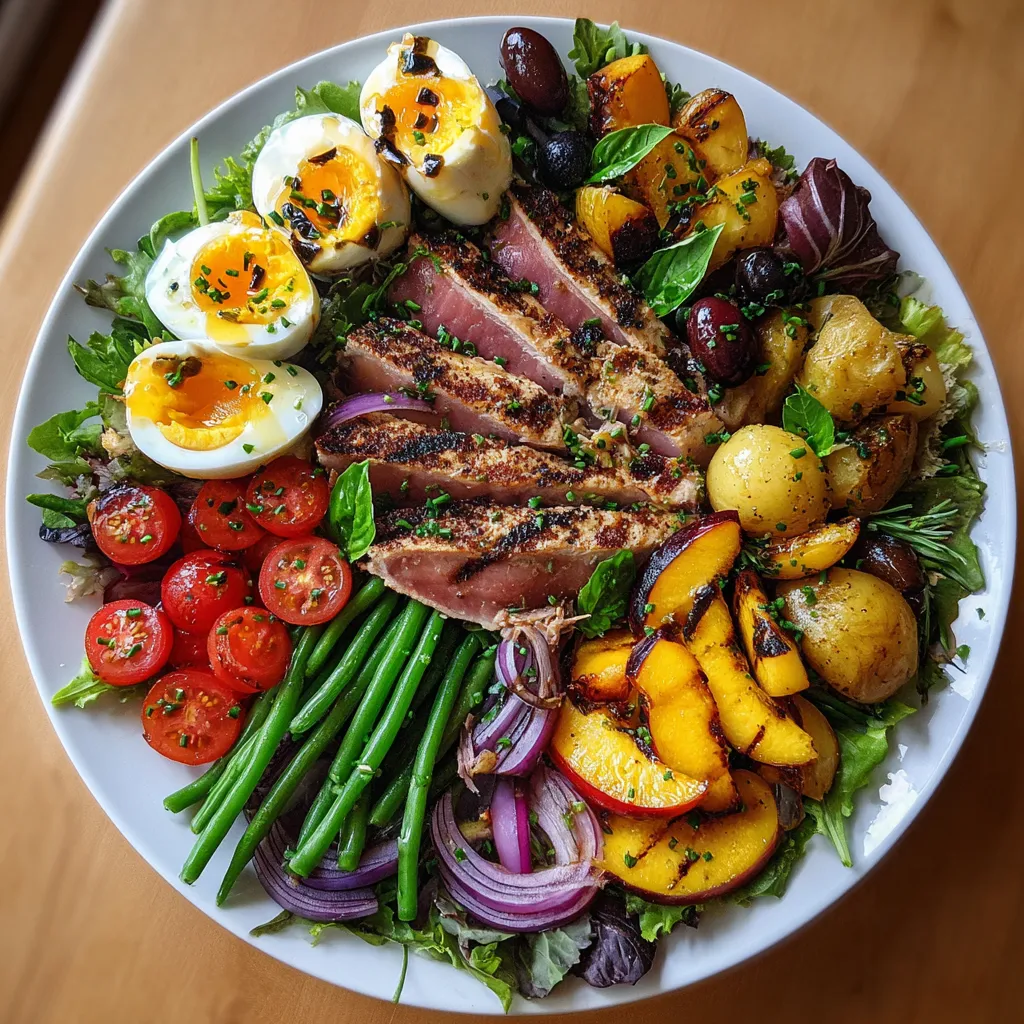 Une assiette de salade composée de légumes et de fruits.