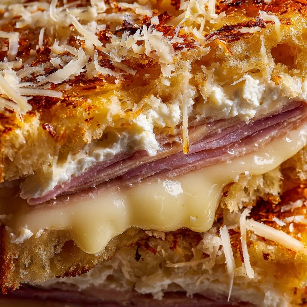 Une image de sandwichs croque monsieur avec duck breast et fromage de chèvre frais.