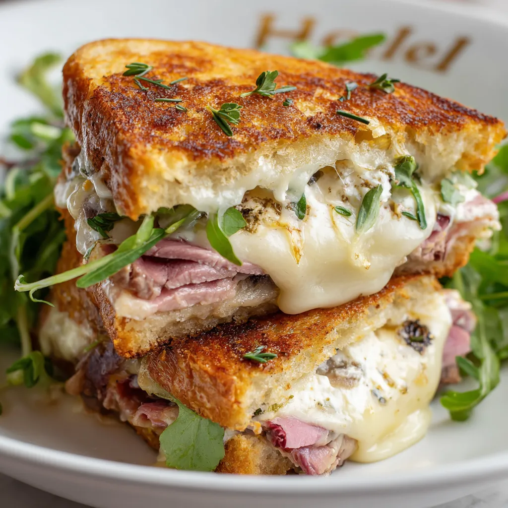 Une sandwich de viande avec des légumes verts et des fromages.