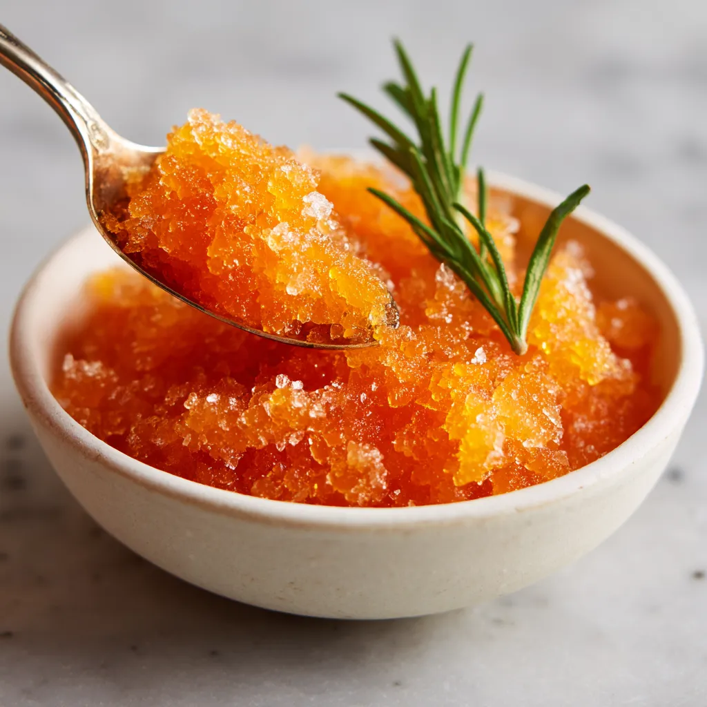 Une bouteille de granita d'apricot avec une poignée de rosemary sur le dessus.