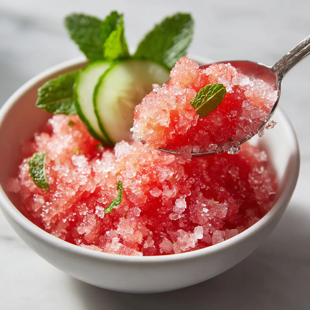 Une portion de granita de cucumber et de watermelon.