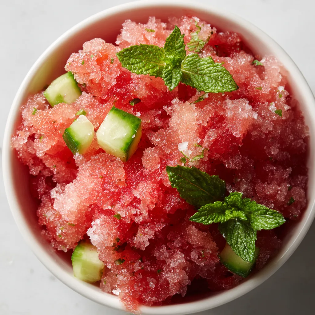 Un bol contenant des morceaux de fruits glacés, avec des herbes vertes sur les côtés.