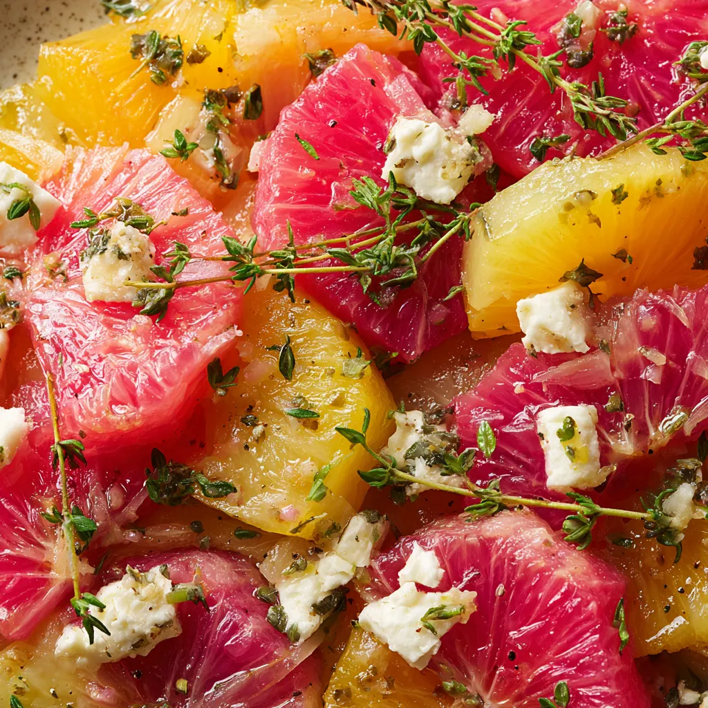 Une salade de panais et de pomelo rosé avec du chèvre frais.