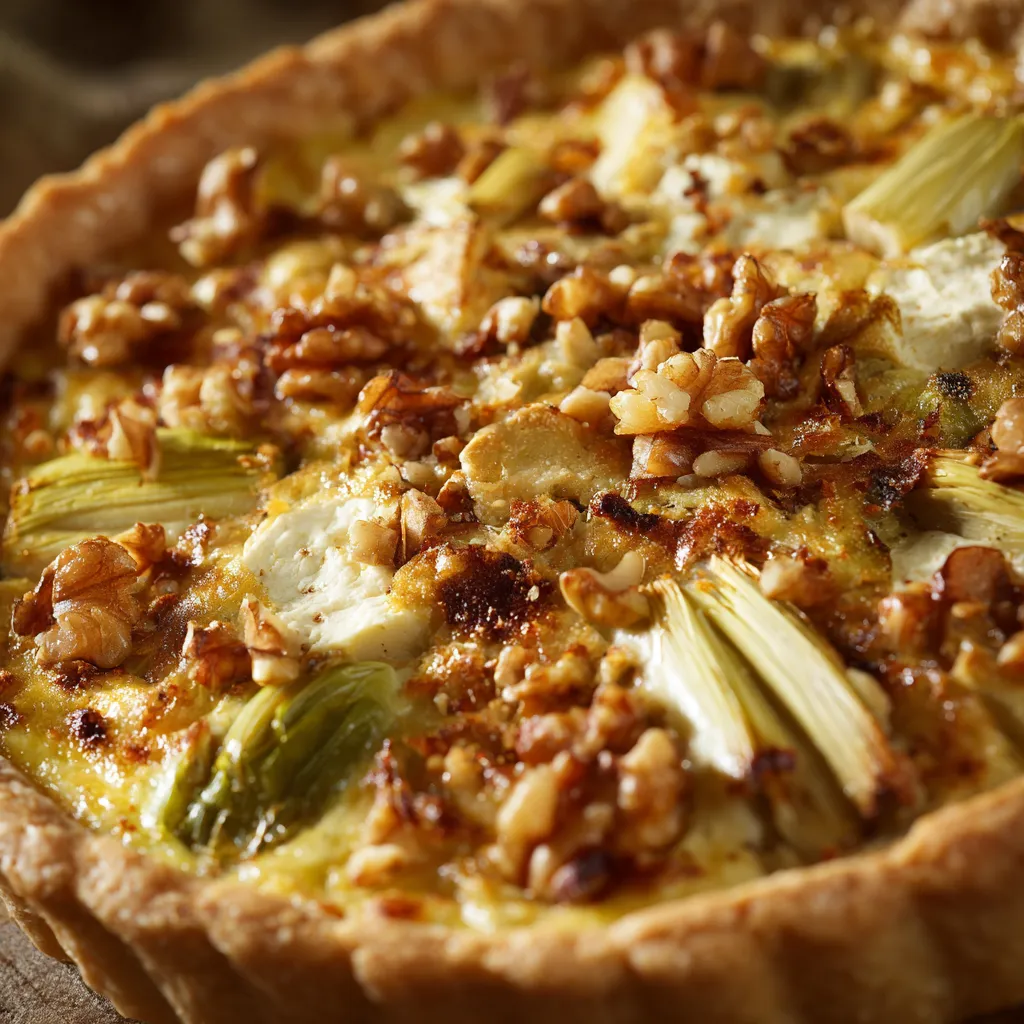 Une quiche aux poireaux, fromage de chèvre et noix.
