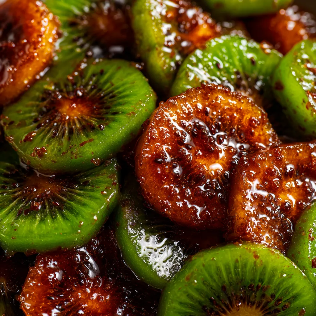 Une assortiment de kiwis rôtis au four, accompagnés de crème mascarpone vanillée.