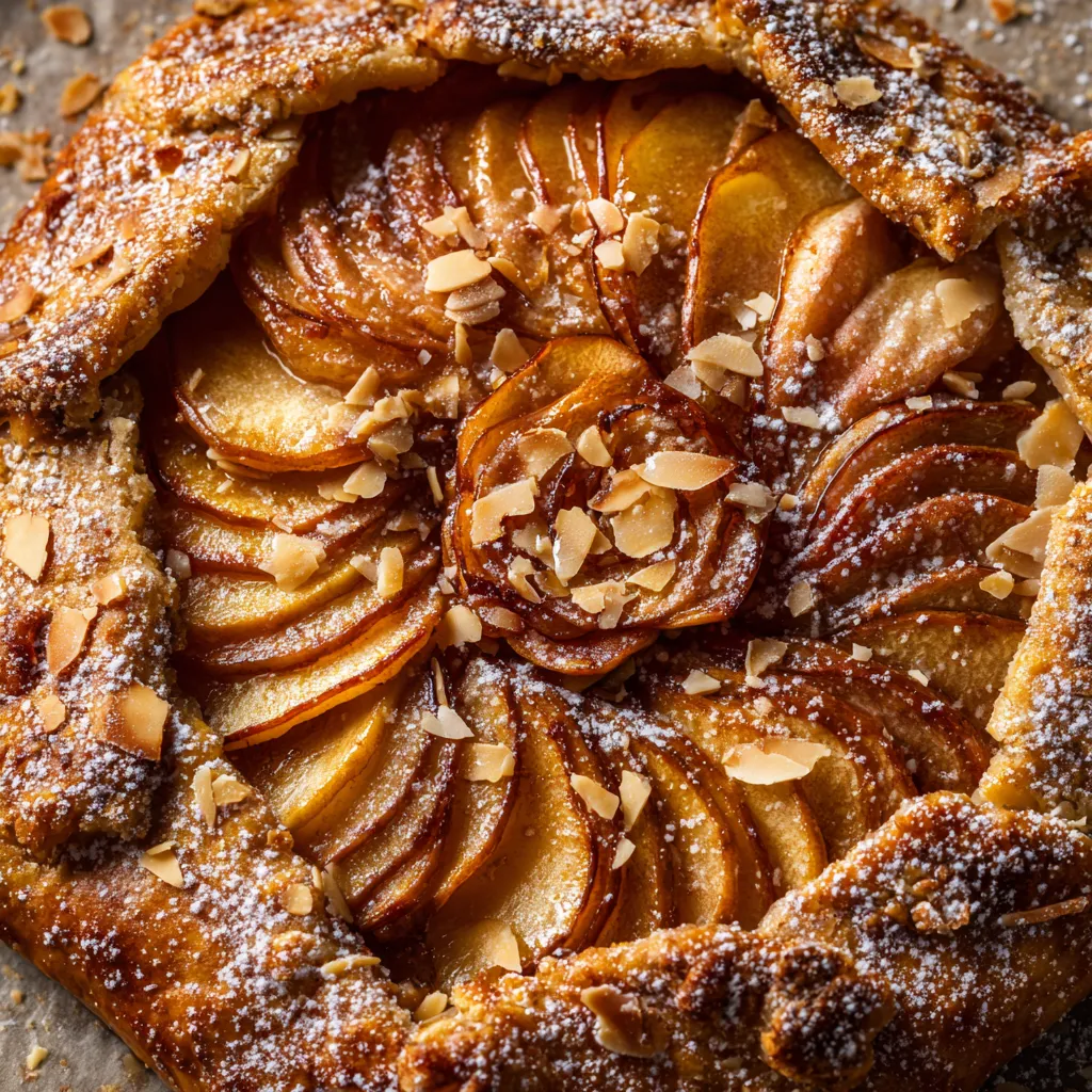 Une galette rustique aux pommes avec croûte amandine.