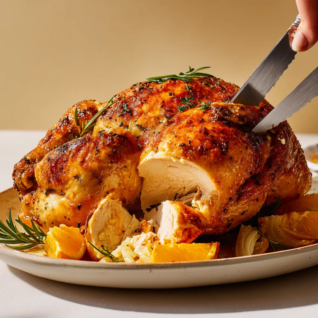 Une personne tire une tranche de poulet grillé avec une fourchette.