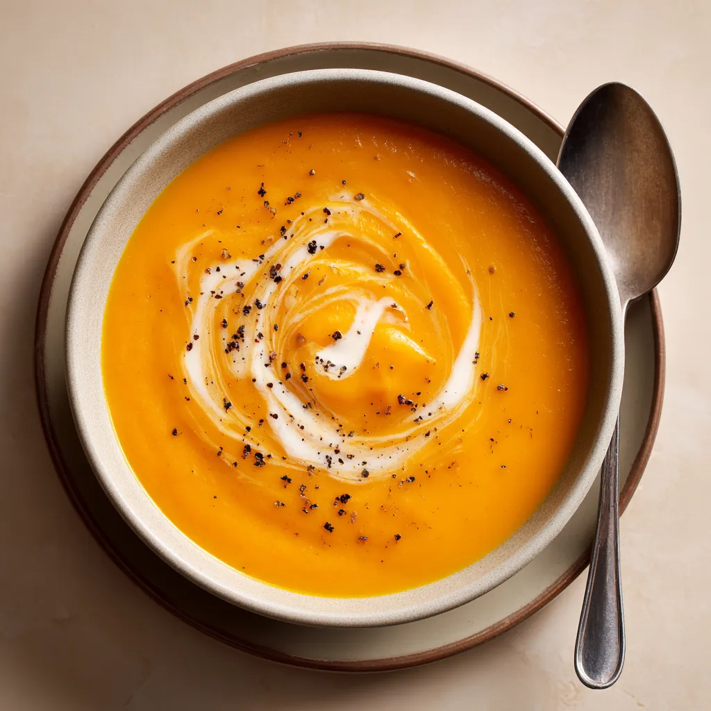 Une assiette contenant une soupe de carottes.