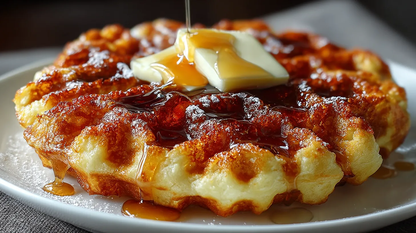 A plate of food with butter and syrup on top.