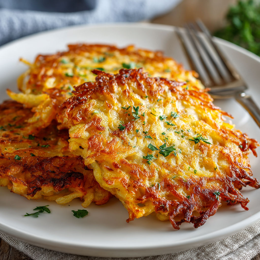 A plate of galettes de pommes de terre et carottes râpées.