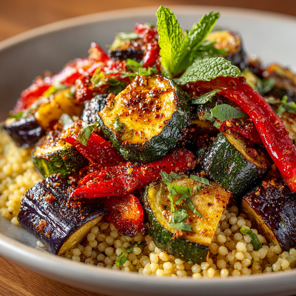 A bowl of food with a mint garnish.