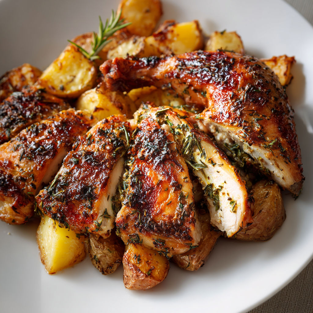 A plate of chicken with herbs and citrus.