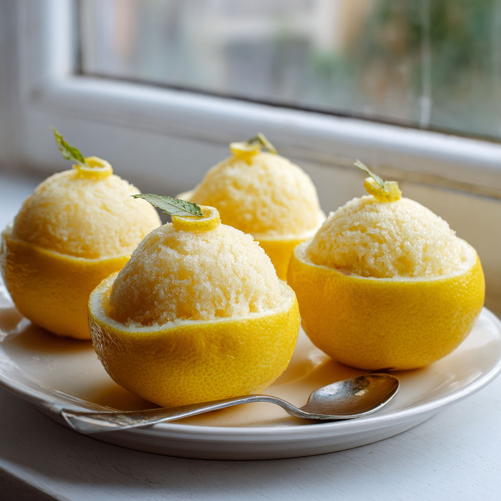Three lemon balls with lemon leaves on top.