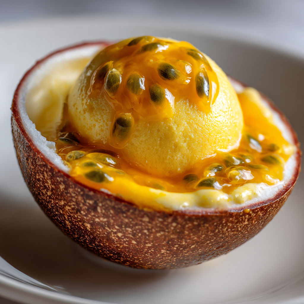A dessert made from a passion fruit.