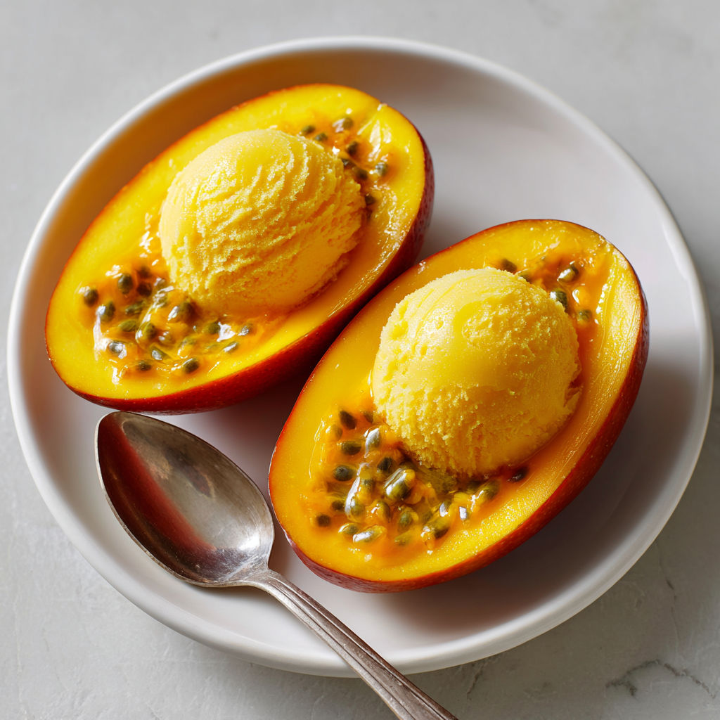 Two slices of peach with ice cream on top.