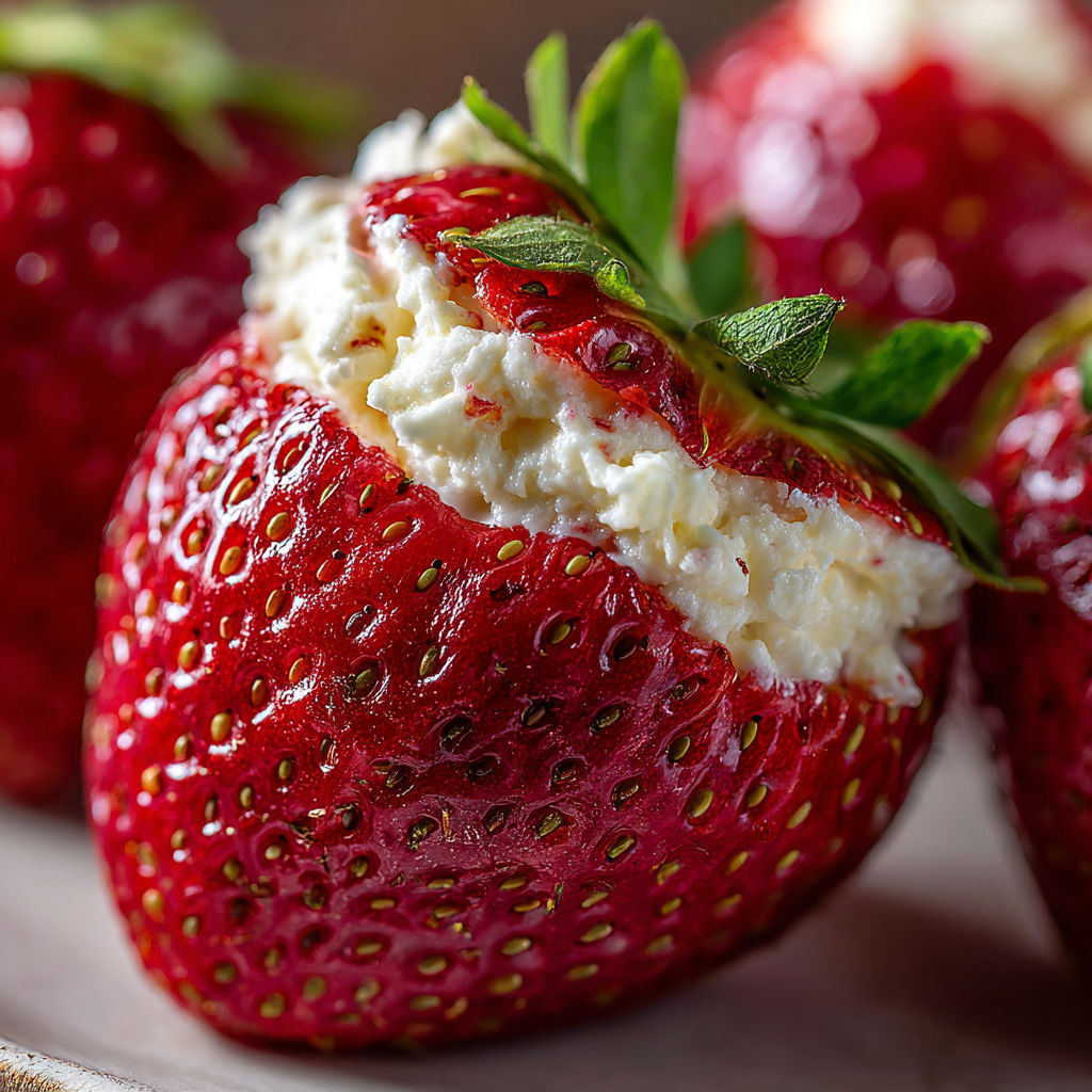 A strawberry with whipped cream on top.
