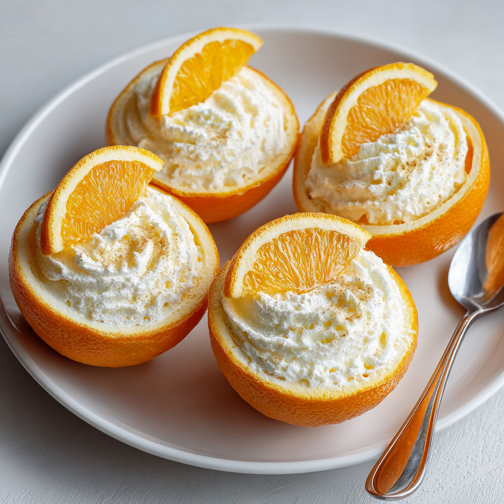 A plate of orange slices with white cream.