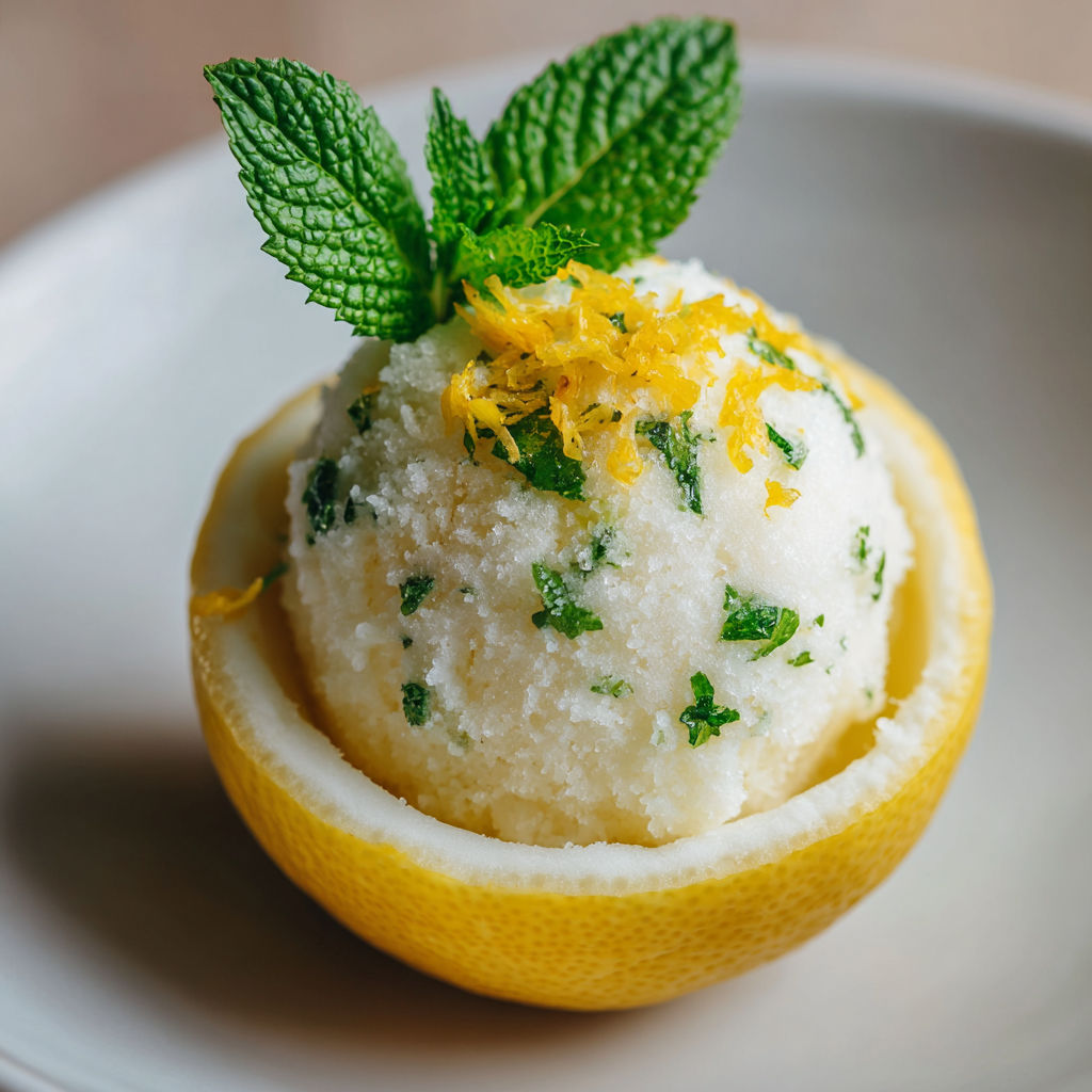 A lemon with mint on top.