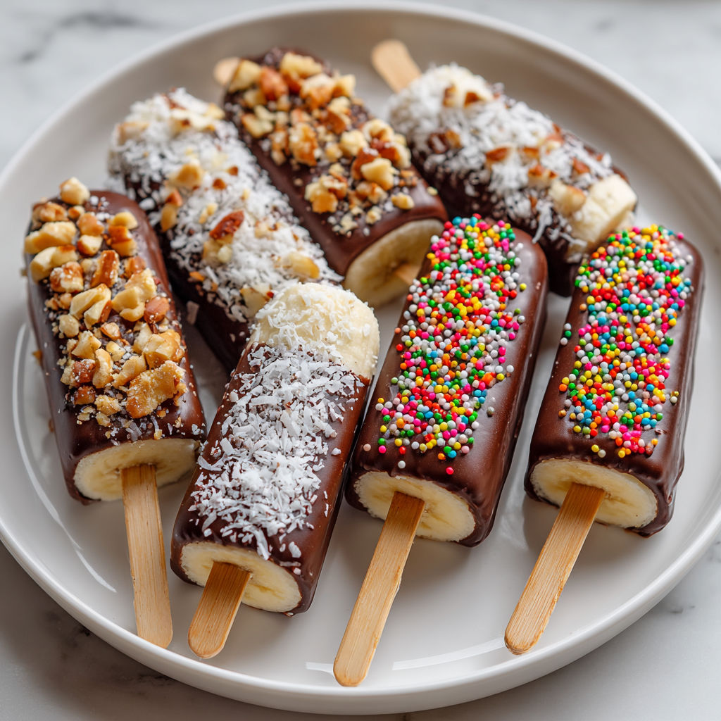 Bananas covered in chocolate and sprinkles.